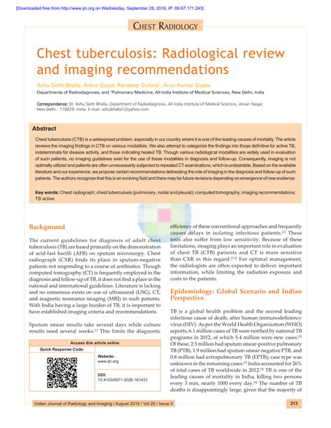 Chest tuberculosis: Radiological review and imaging .